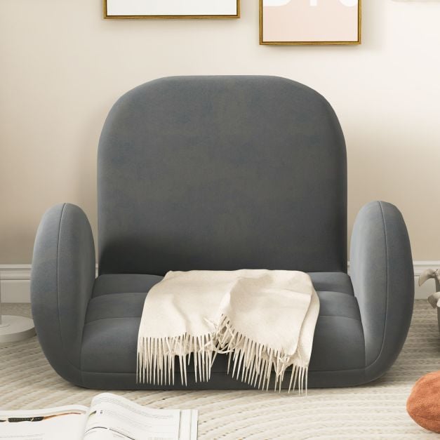 Folding Floor Game Chair with Adjustable Backrest for Adults-Grey