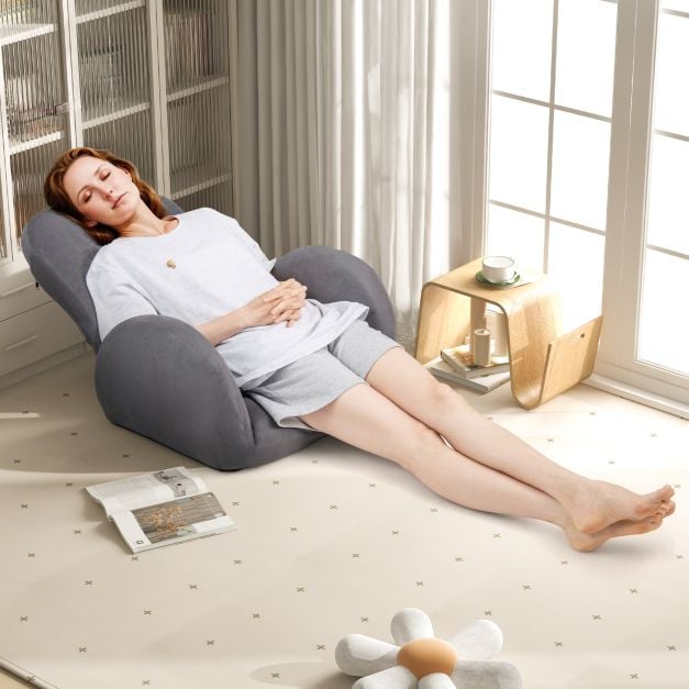 Folding Floor Game Chair with Adjustable Backrest for Adults-Grey