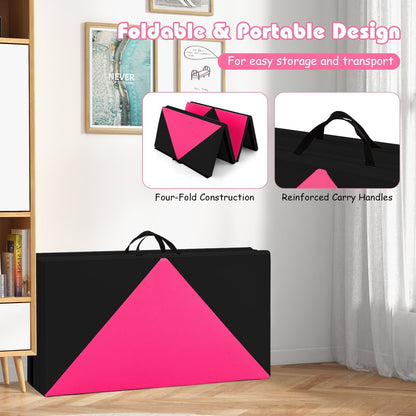 240cm PU Leather Folding Gymnastics Mat-Pink & Black