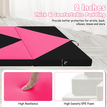 240cm PU Leather Folding Gymnastics Mat-Pink & Black
