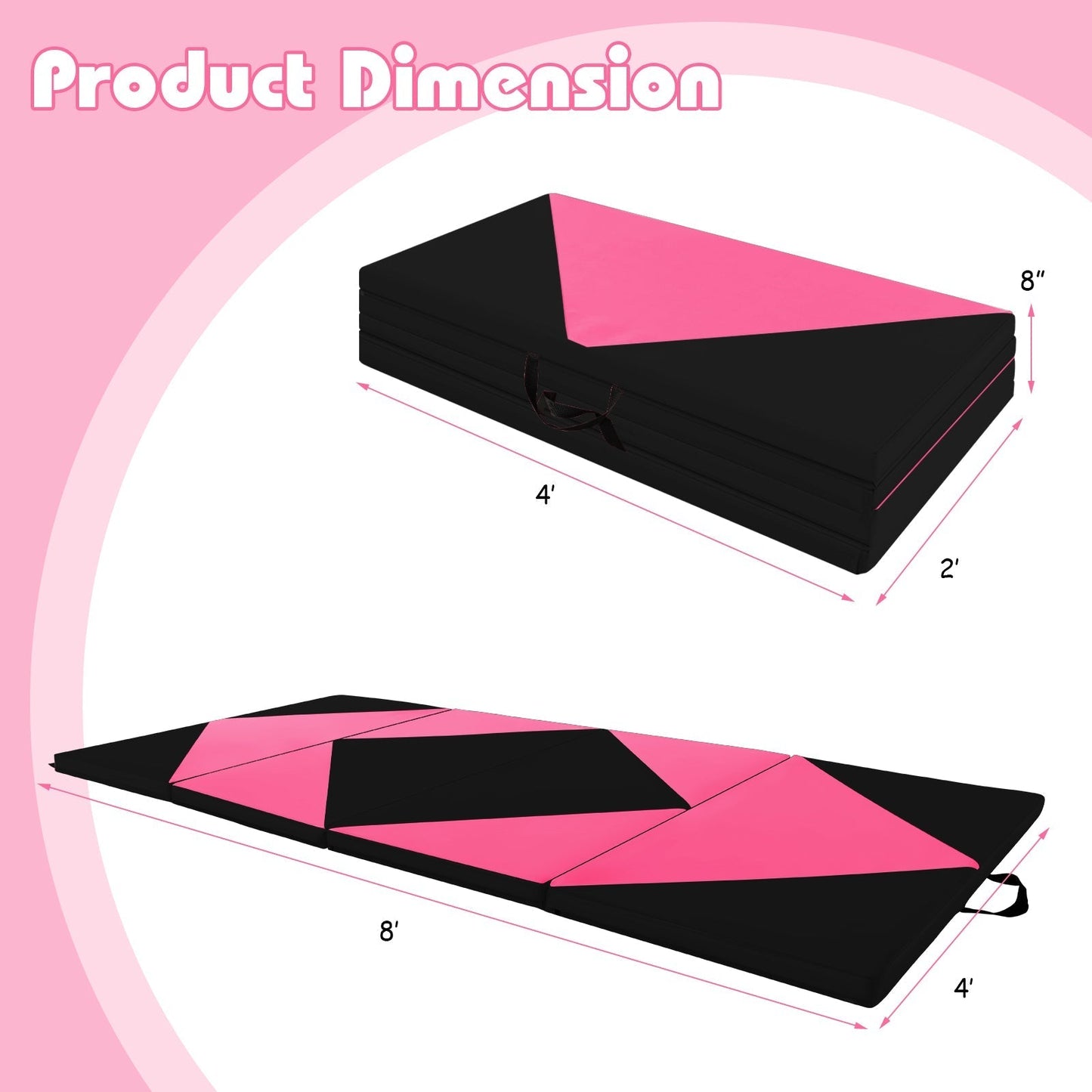 240cm PU Leather Folding Gymnastics Mat-Pink & Black