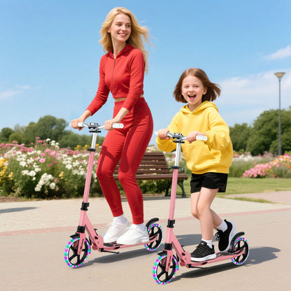 Folding Kick Scooter with Large Wheels for Age 8+ Kids Teens Adults-Pink