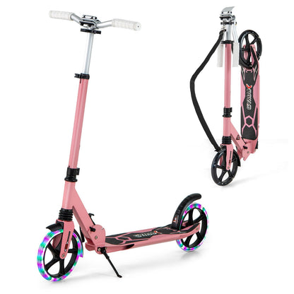 Folding Kick Scooter with Large Wheels for Age 8+ Kids Teens Adults-Pink