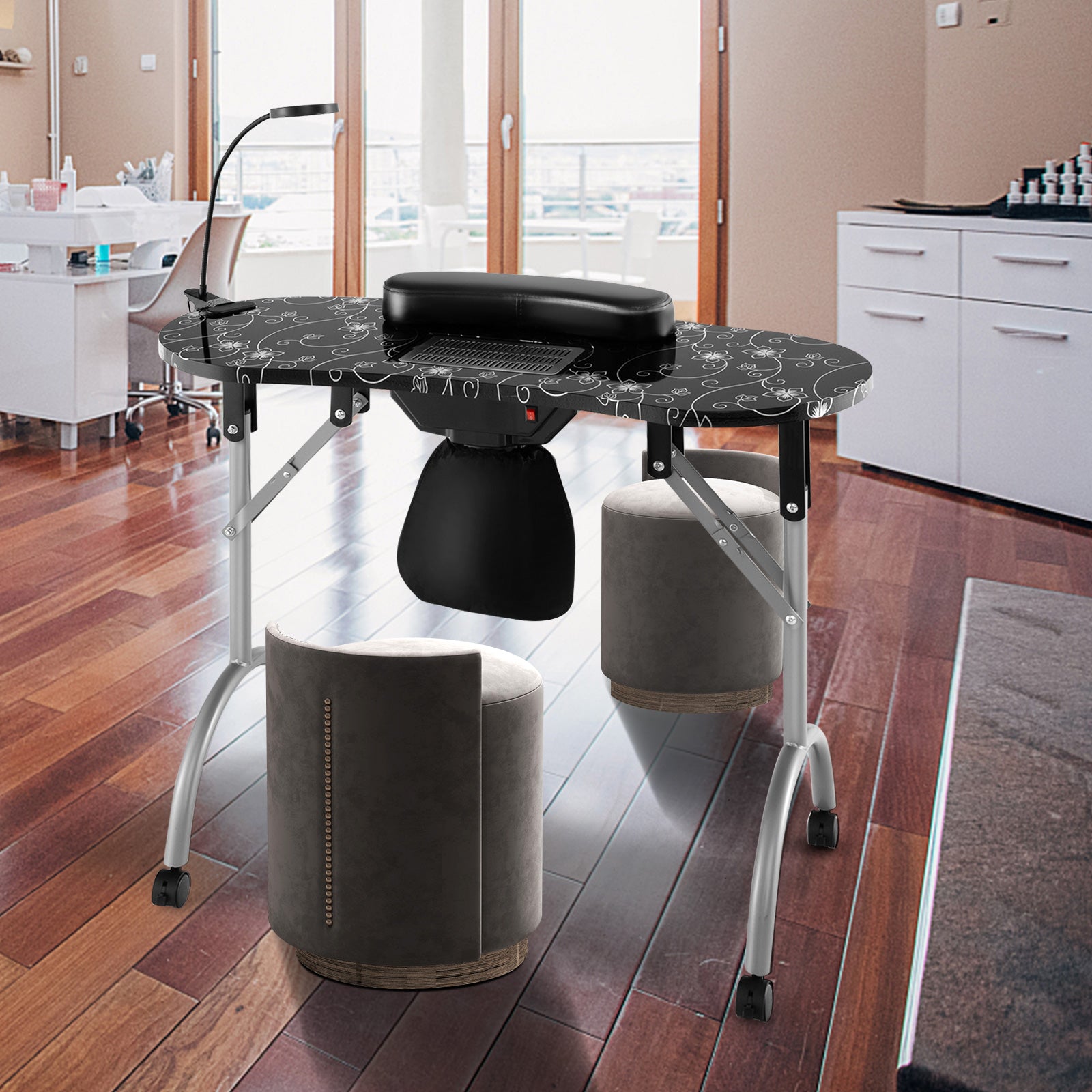 Folding Manicure Nail Table with Electric Dust Collector-Black