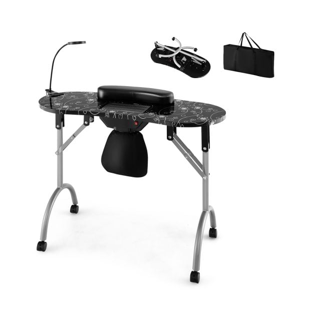 Folding Manicure Nail Table with Electric Dust Collector-Black