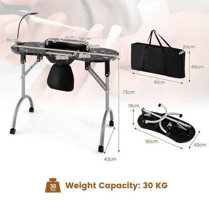 Folding Manicure Nail Table with Electric Dust Collector-Black