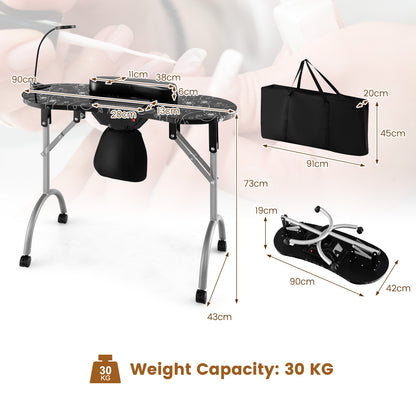 Folding Manicure Nail Table with Electric Dust Collector-Black