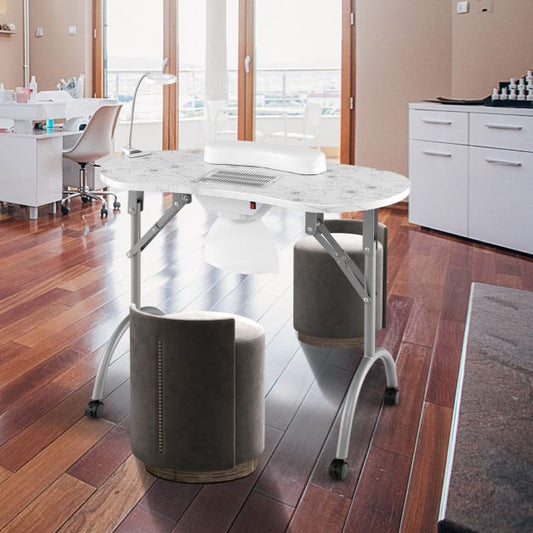Folding Manicure Nail Table with Electric Dust Collector-White