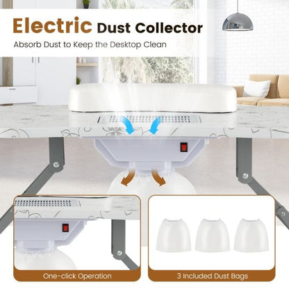 Folding Manicure Nail Table with Electric Dust Collector-White