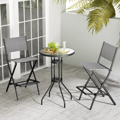 Folding Outdoor Bar Chair Set of 4 with Metal Frame and Footrest-Grey