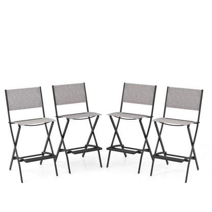 Folding Outdoor Bar Chair Set of 4 with Metal Frame and Footrest-Grey