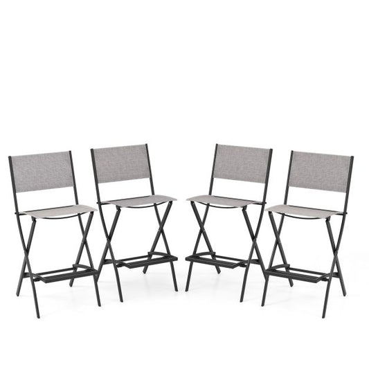Folding Outdoor Bar Chair Set of 4 with Metal Frame and Footrest-Grey