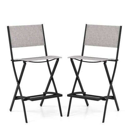 Folding Outdoor Bar Chair Set of 4 with Metal Frame and Footrest-Grey