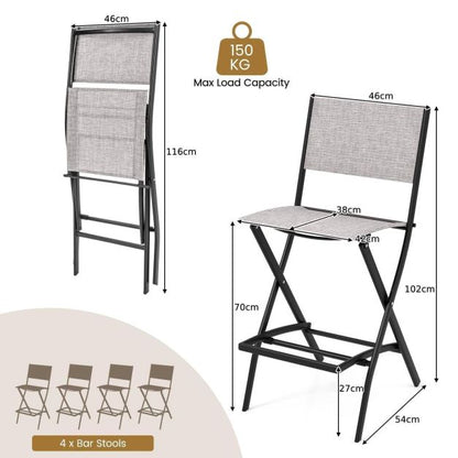 Folding Outdoor Bar Chair Set of 4 with Metal Frame and Footrest-Grey