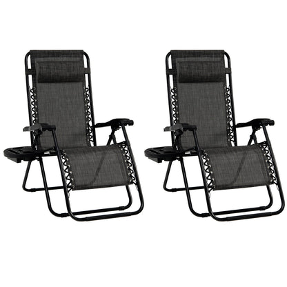 Folding Patio Recliners with Removable Headrest and Cup Holder Set of 2-Grey