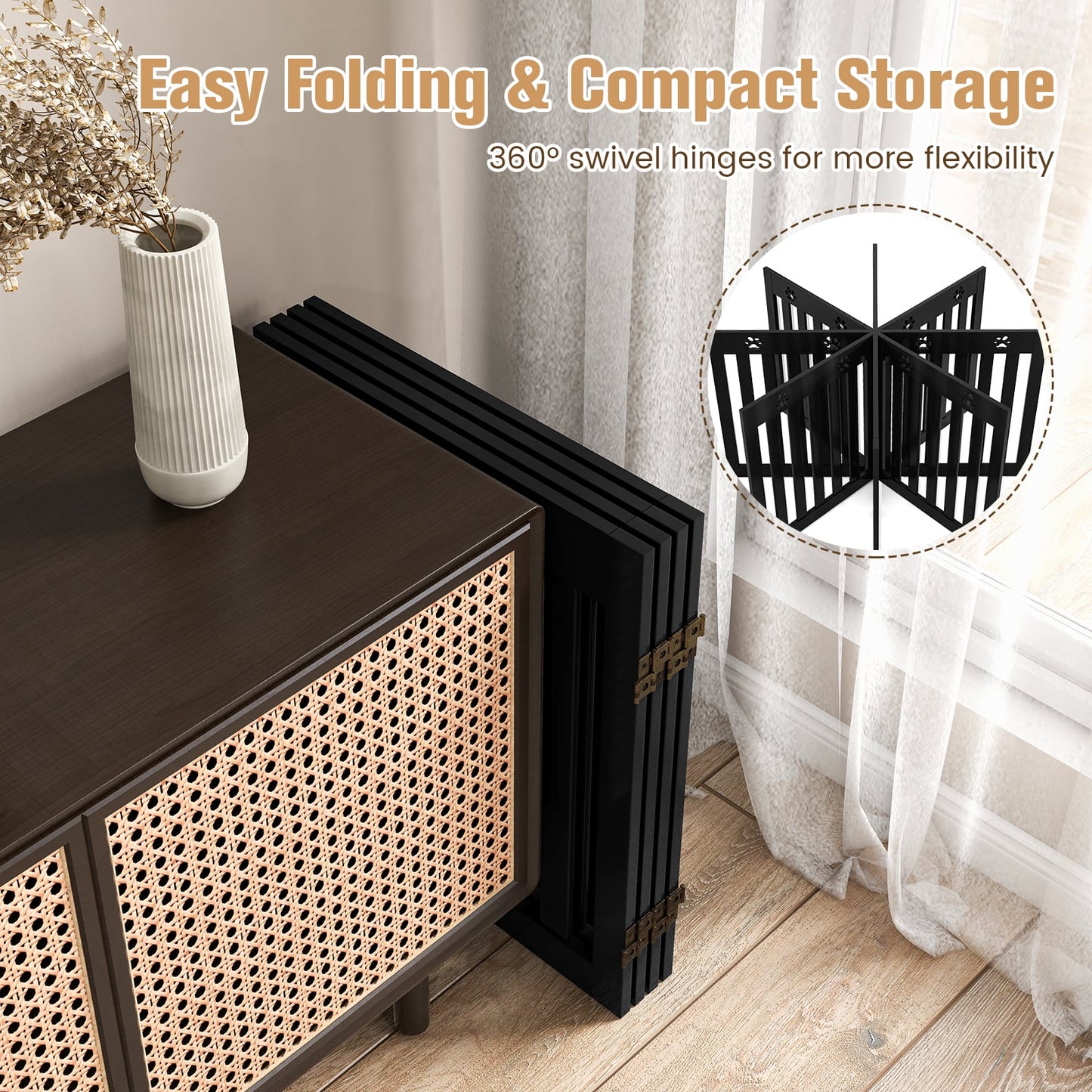 4 Panels Folding Pet Gate-Brown