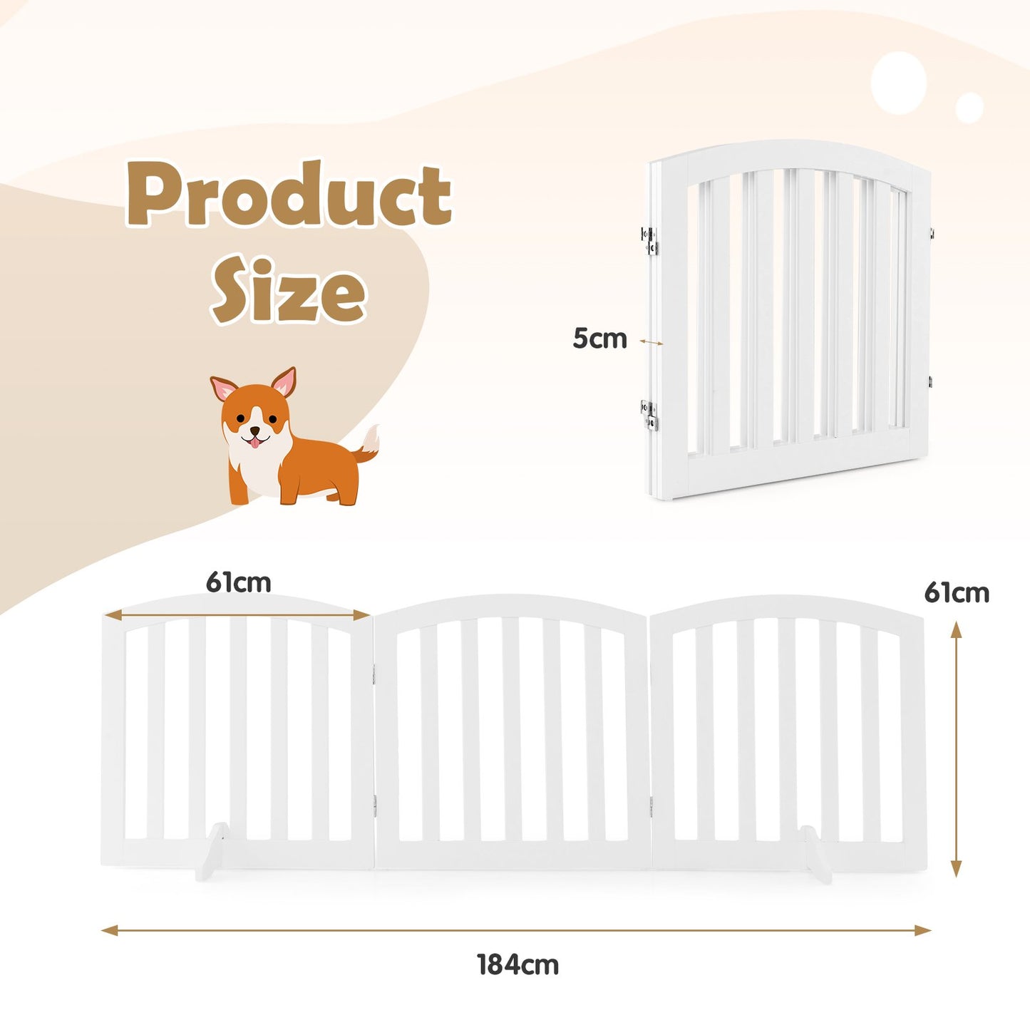 61 cm Height Safety Fence with 2 PCS Support Feet for Dog Cat Baby-White