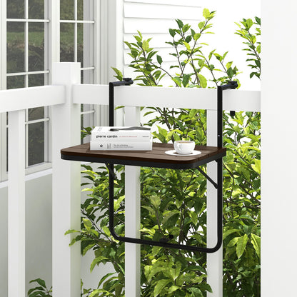 Folding Railing Table with 3-Level Adjustable Height for Patio-Brown