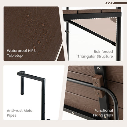 Folding Railing Table with 3-Level Adjustable Height for Patio-Brown