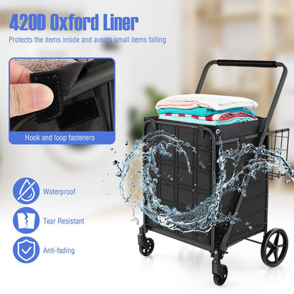 Folding Shopping Cart with Waterproof Liner-Black