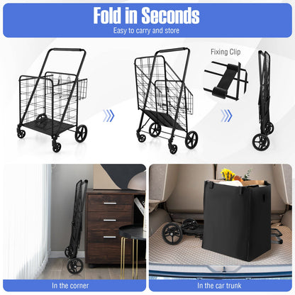 Folding Shopping Cart with Waterproof Liner-Black
