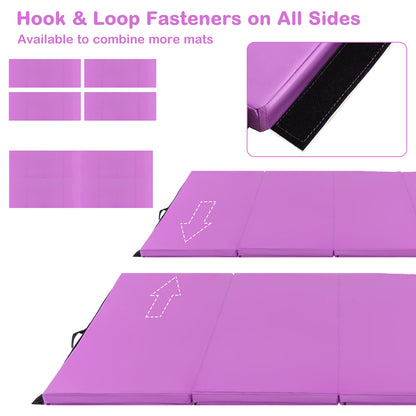 240 x 116 x 5 cm Folding Soft Floor Mat with Carry Handles and Hook &amp; Loop Fasteners-Purple