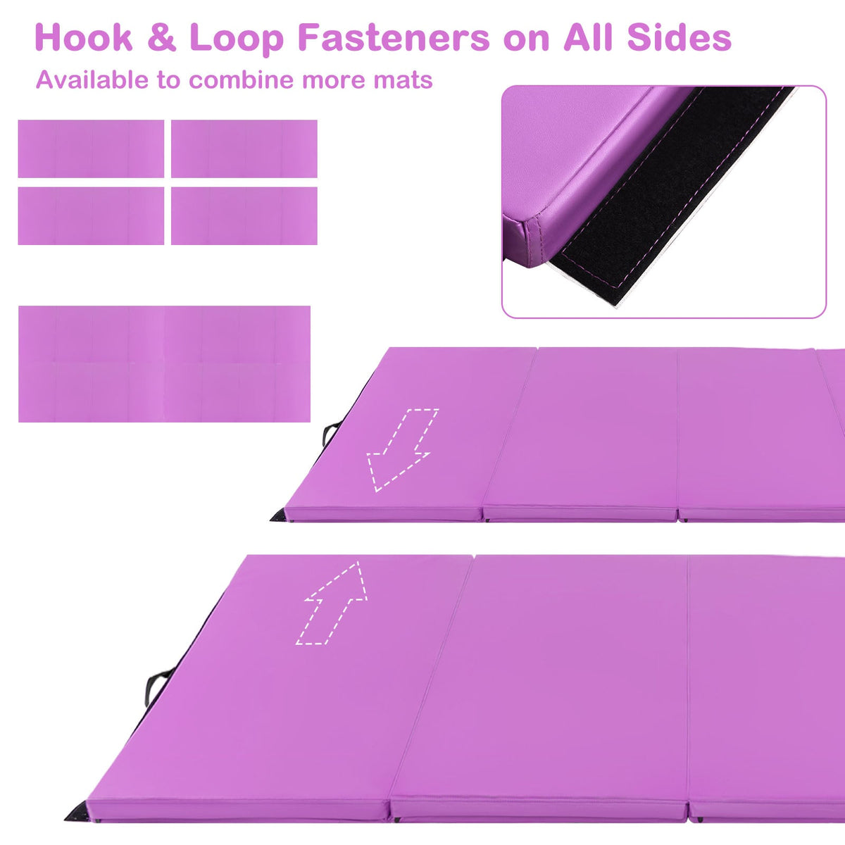 240 x 116 x 5 cm Folding Soft Floor Mat with Carry Handles and Hook & Loop Fasteners-Purple
