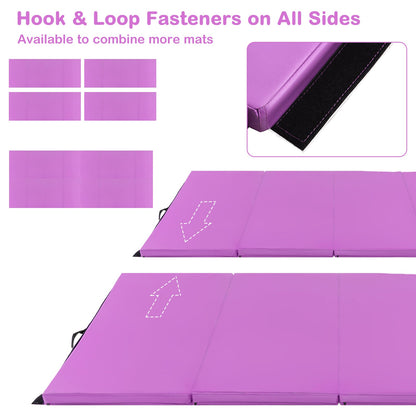 240 x 116 x 5 cm Folding Soft Floor Mat with Carry Handles and Hook & Loop Fasteners-Purple
