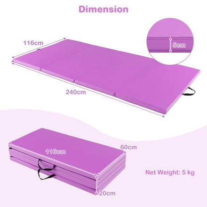 8 x 4 Feet Folding Gymnastics Tumbling Mat-Purple