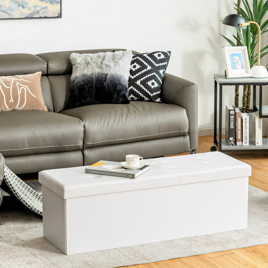 Folding Storage Ottoman Bench with Lid for Living Room-White
