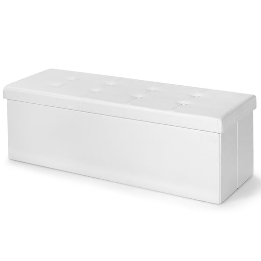 Folding Storage Ottoman Bench with Lid for Living Room-White