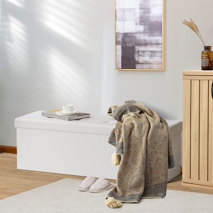 Folding Storage Ottoman Bench with Lid for Living Room-White