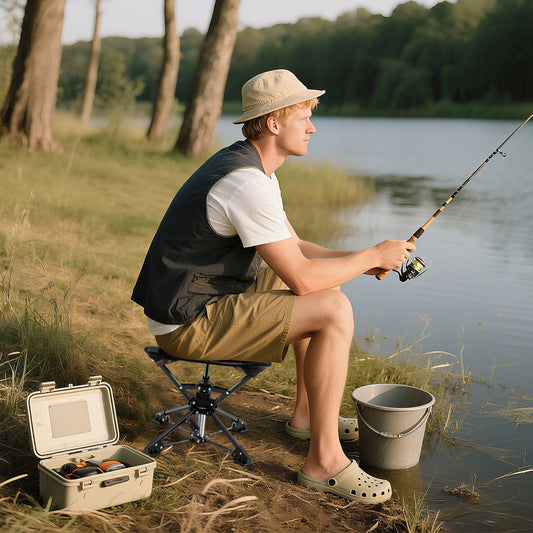 Folding Swivel Camping Hunting Stools with Anti-Sink Feet and Carry Bag-Camouflage