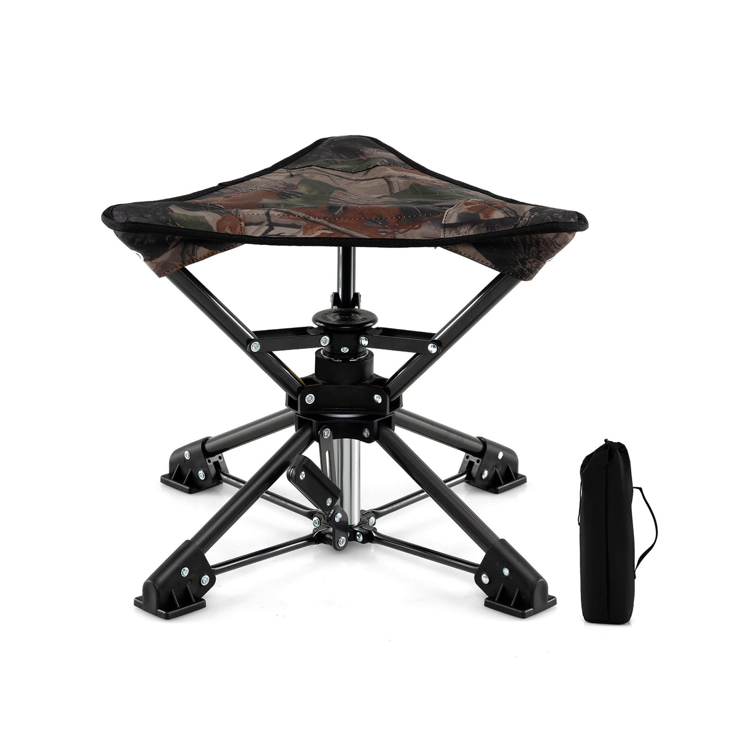 Folding Swivel Camping Hunting Stools with Anti-Sink Feet and Carry Bag-Camouflage