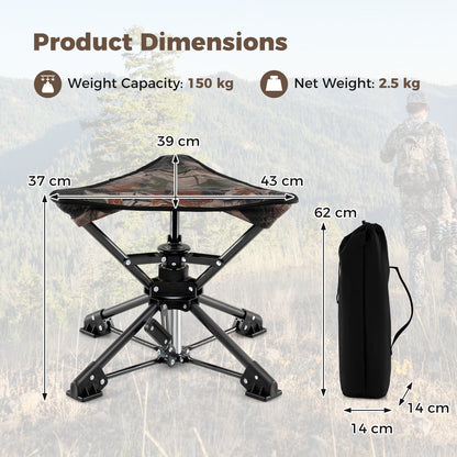 Folding Swivel Camping Hunting Stools with Anti-Sink Feet and Carry Bag-Camouflage