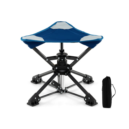 Folding Swivel Camping Hunting Stools with Anti-Sink Feet and Carry Bag-Blue