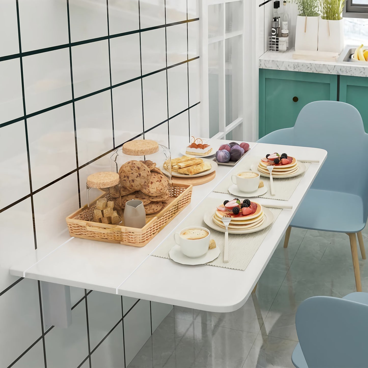 80 x 60 cm Wall Mounted Folding Table Drop-Leaf Floating Writing Desk-White