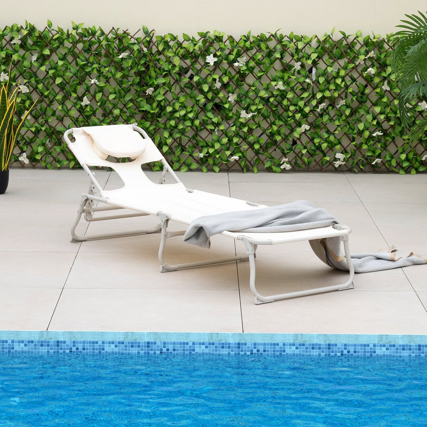 Folding Tanning Chair with Face and Arm Holes-Beige