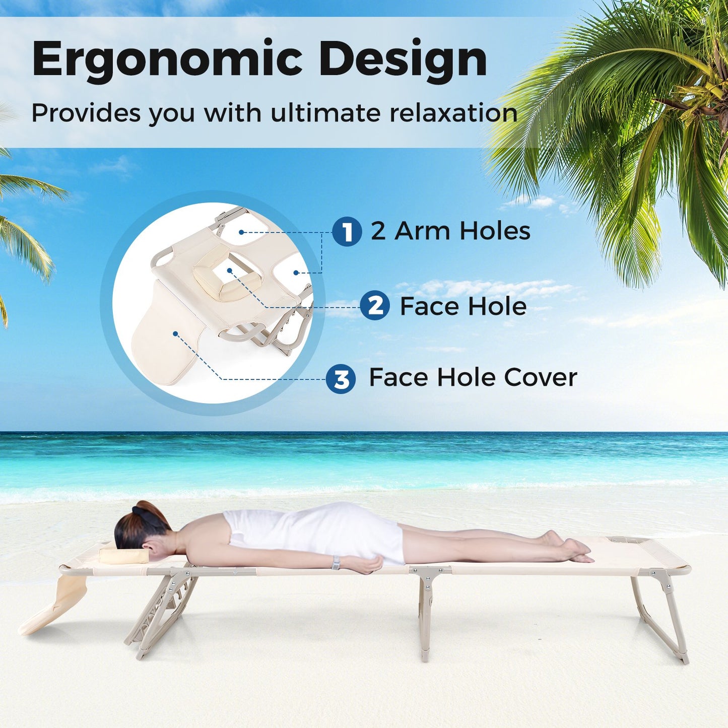 Folding Tanning Chair with Face and Arm Holes-Beige