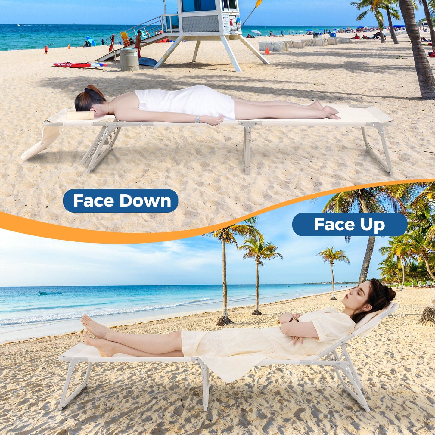 Folding Tanning Chair with Face and Arm Holes-Beige