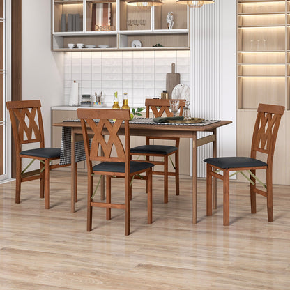 Folding Wooden Dining Chair Set of 2 Faux Leather Upholstered Chairs-Black