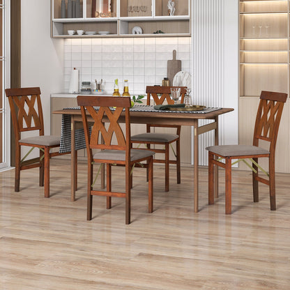 Folding Wooden Dining Chair Set of 2 Faux Leather Upholstered Chairs-Grey