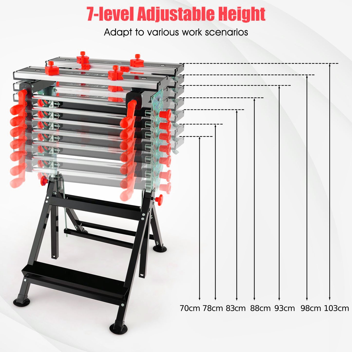 Folding Work Table Portable Workbench with Tiltable Platform-Red