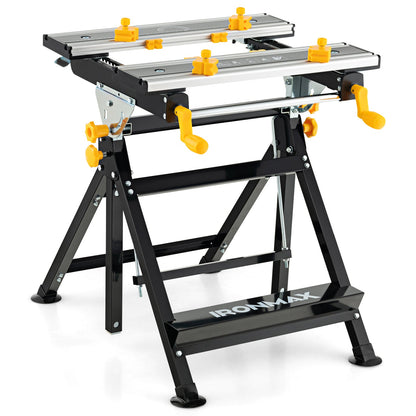 Folding Work Table Portable Workbench with Tiltable Platform-Black