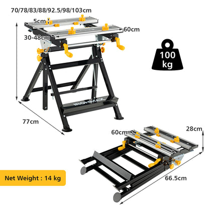 Folding Work Table Portable Workbench with Tiltable Platform-Black