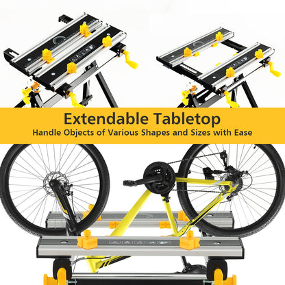Folding Work Table Portable Workbench with Tiltable Platform-Black