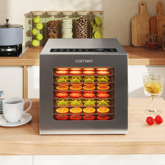 Food Dehydrator Machine with 8 Stainless Steel Trays-Silver