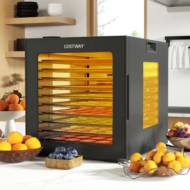 Food Dehydrator with 10 Stainless Steel Trays 10 Presets and 48H Timer-Black