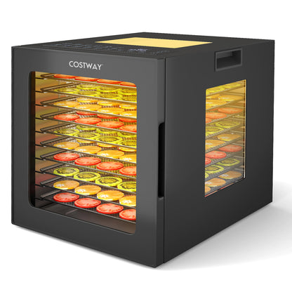 Food Dehydrator with 10 Stainless Steel Trays 10 Presets and 48H Timer-Black