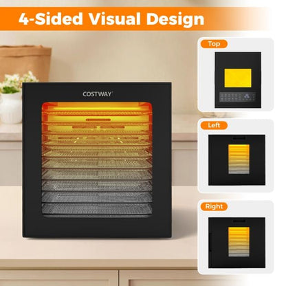 Food Dehydrator with 10 Stainless Steel Trays 10 Presets and 48H Timer-Black